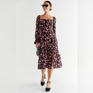 Francesca’s Kathleen Puff Sleeve Slit Midi Dress